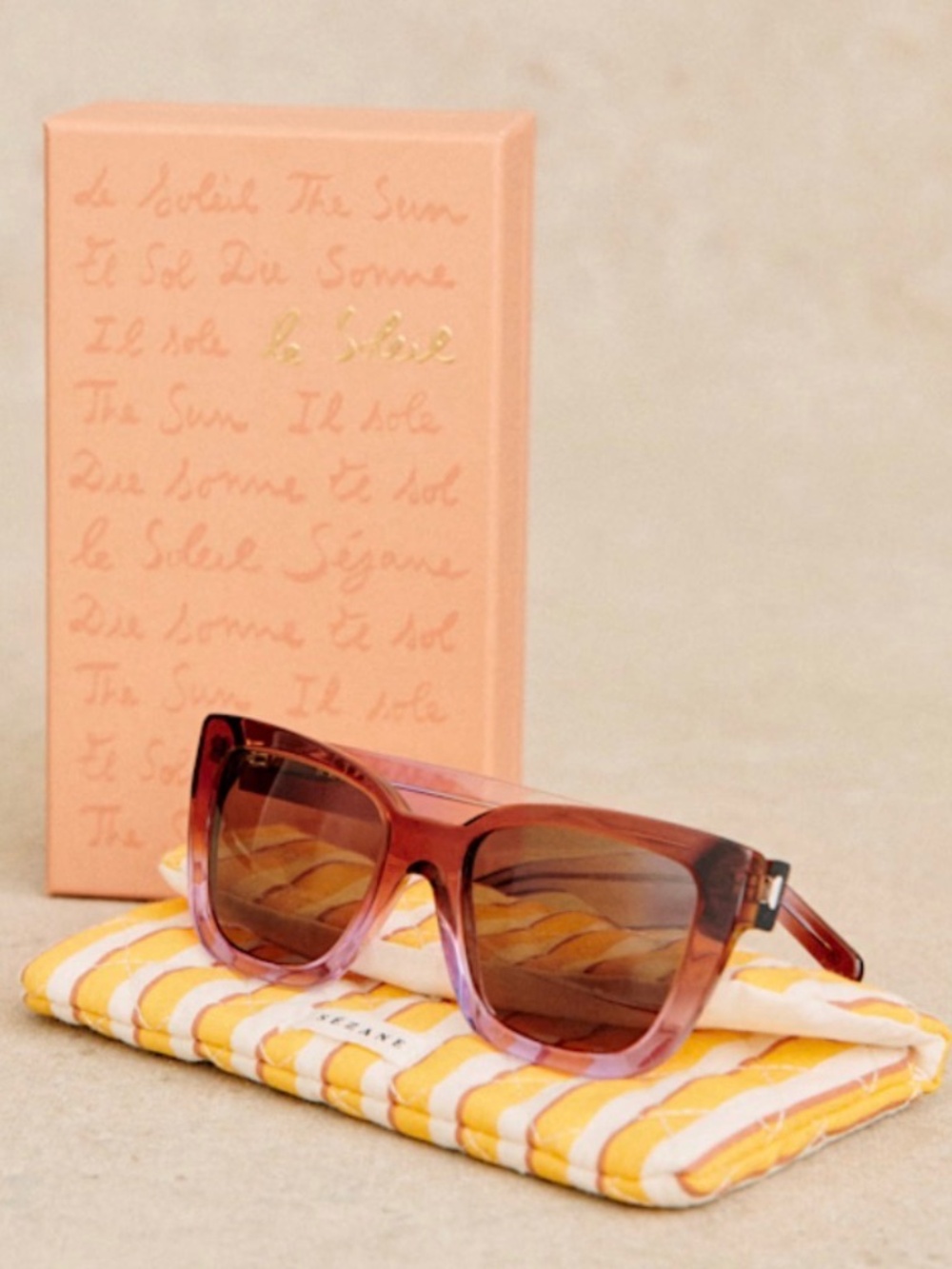 Sezane Mila Sunglasses gradient purple with yellow case